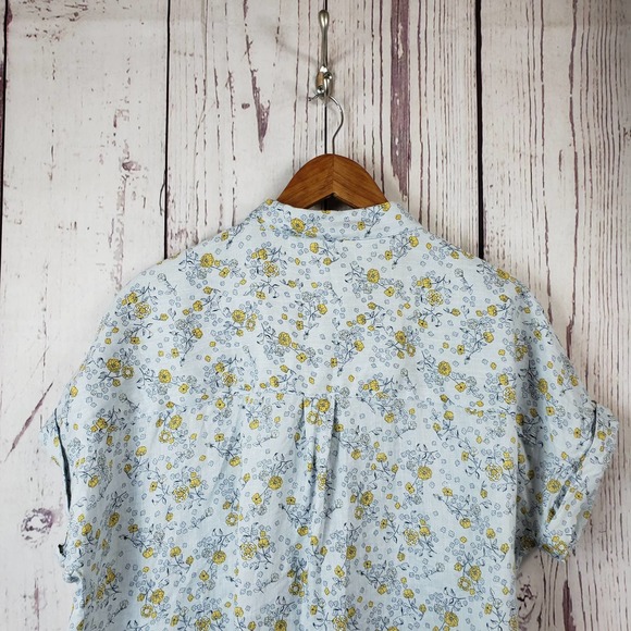 Rachel Zoe Blouse Womens Size Small Button front Floral Linen Short Sleeve Blue - Picture 5 of 7